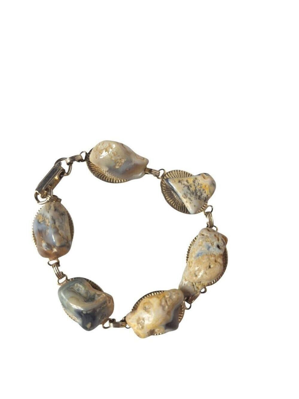 Vintage Gold Tone Agate Natural Stone Bracelet Boho